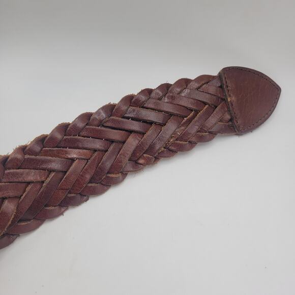 Vintage Express Belt Large Brown Braided Woven Leather Wide 